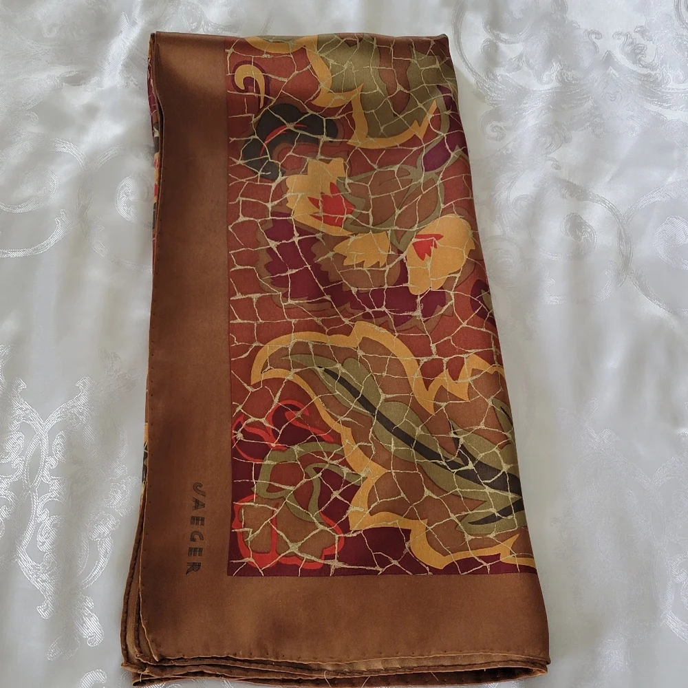 Vintage Jaeger Silk Scarf Made In Italy with Abstract Design.34X34 Inches. - Picture 14 of 15